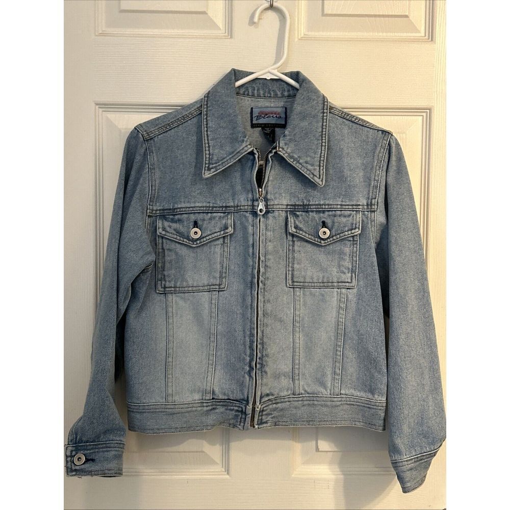 VIntage EXPRESS BLEUS Light Wash Blue DENIM‎ WOMENS JACKET Full Zip SMALL